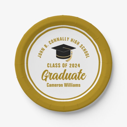 Elegante gouden afstudeerfeest gepersonaliseerd papieren bordje (Voorkant)