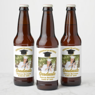 Elegante gouden afstudeerfeest gepersonaliseerde f bier etiket