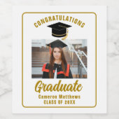 Elegante gouden afstudeerfeest gepersonaliseerde f wijn etiket (Enkel label)