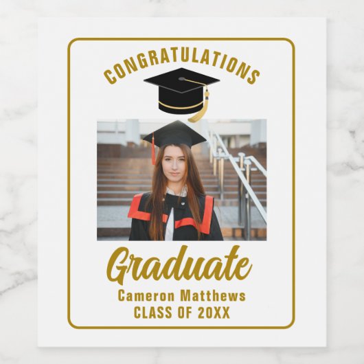 Elegante gouden afstudeerfeest gepersonaliseerde f wijn etiket (Enkel label)