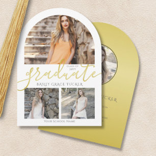 Elegante Gouden Afstudeerfoto Collage van 4 Foto's Kaart