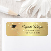 Elegante gouden afstudeerhoed, confetti etiket (Insitu)