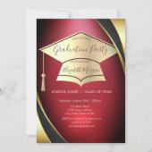 Elegante gouden afstudeerhoed frame rode afstudere kaart (Voorkant)