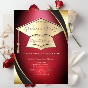 Elegante gouden afstudeerhoed frame rode afstudere kaart