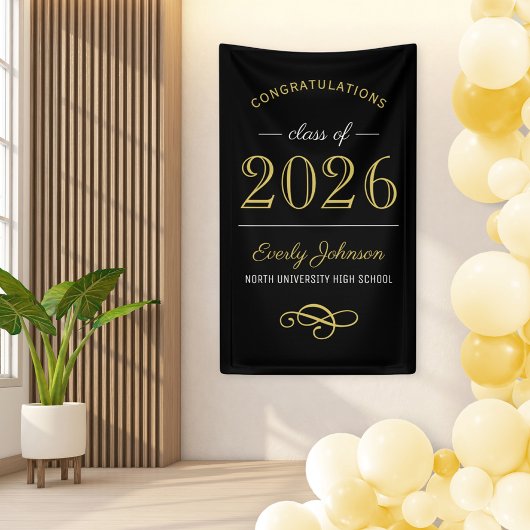 Elegante Gouden Afstuderen Klas van 2026 Spandoek