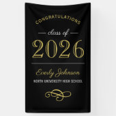 Elegante Gouden Afstuderen Klas van 2026 Spandoek (Verticaal)