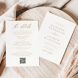 Elegante Gouden All In One QR Code Huwelijk Kaart