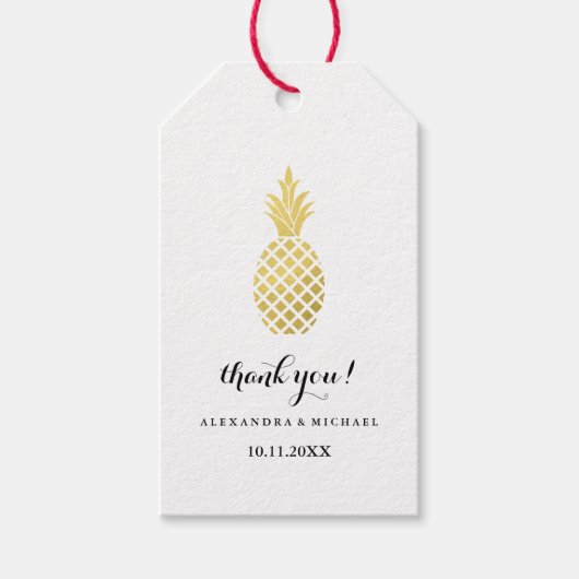 Elegante gouden ananas bruiloft cadeaulabel (Voorkant)