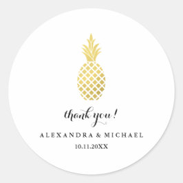 Elegante gouden ananas bruiloft dank u ronde sticker