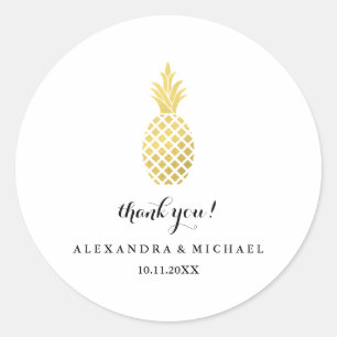 Elegante gouden ananas bruiloft dank u ronde sticker