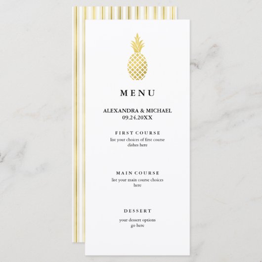 Elegante gouden ananas bruiloft menu (Voorkant / Achterkant)