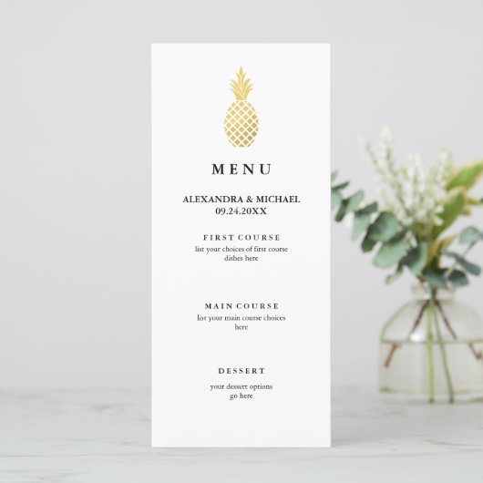 Elegante gouden ananas bruiloft menu (Staand voorkant)