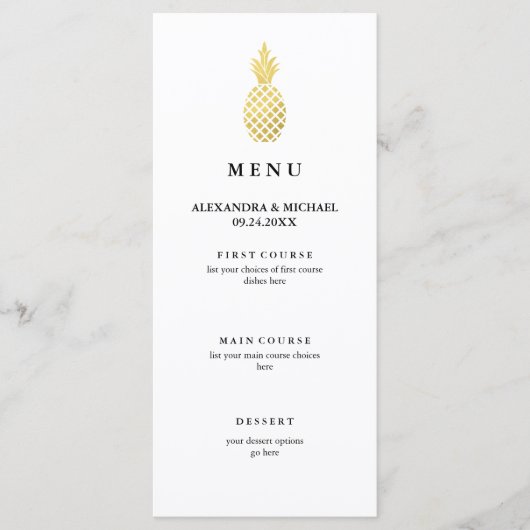 Elegante gouden ananas bruiloft menu (Voorkant)