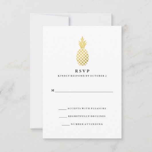 Elegante gouden ananas bruiloft RSVP (Voorkant)