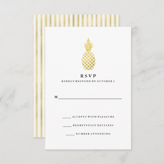 Elegante gouden ananas bruiloft RSVP (Voorkant / Achterkant)
