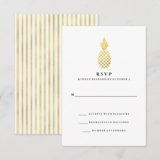 Elegante gouden ananas bruiloft RSVP Kaartje (Voorkant / Achterkant)