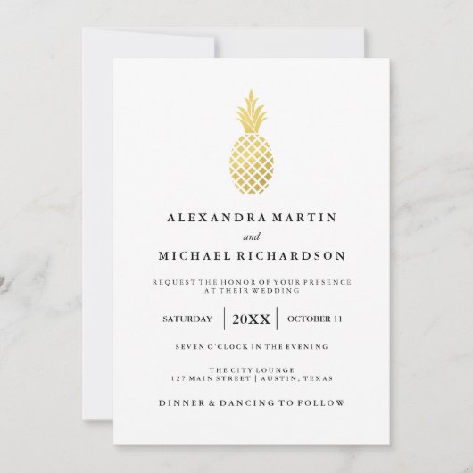 Elegante gouden ananas bruiloft uitnodiging (Voorkant)