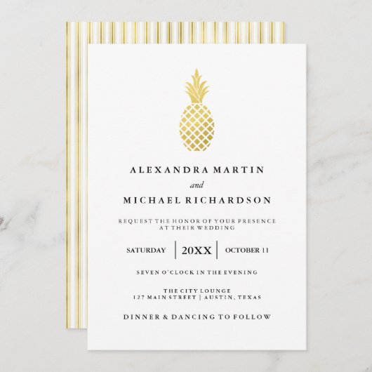 Elegante gouden ananas bruiloft uitnodiging (Voorkant / Achterkant)