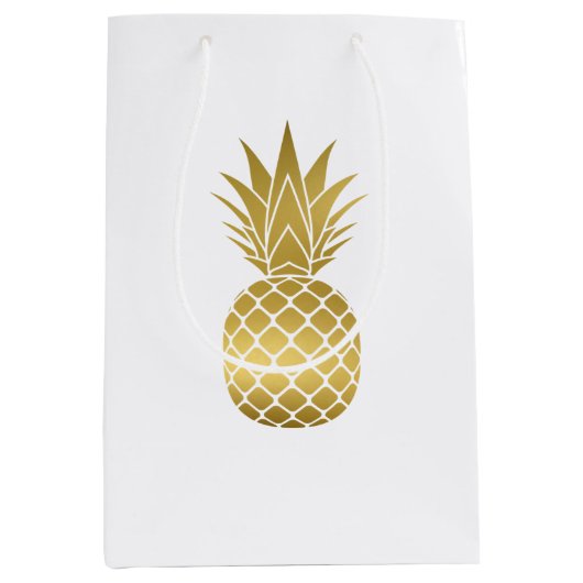 Elegante gouden ananas cadeau tas medium cadeauzakje (Voorkant)