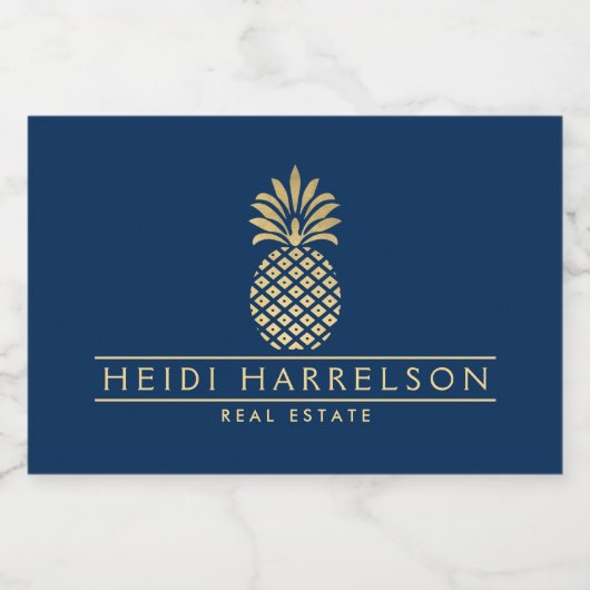 Elegante gouden ananas Logo op blauwe kaars of Voedselcontainer Etiket (Enkel label)