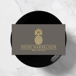 Elegante gouden ananas Logo op Taupe Visitekaartje