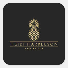 Elegante gouden ananas Logo op zwart Vierkante Sticker