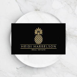 Elegante gouden ananas Logo op zwart Visitekaartje