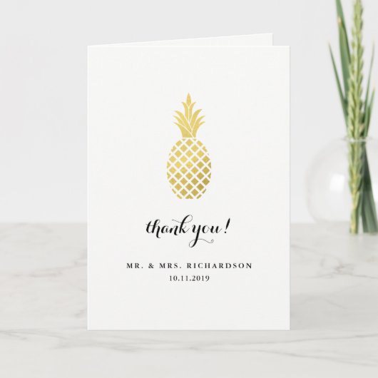 Elegante Gouden Ananas Trouw Dank Je Bedankkaart (Voorkant)