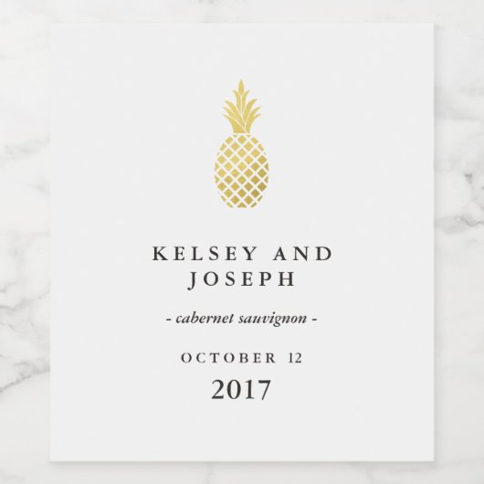 Elegante Gouden Ananas Wijn Etiket (Enkel label)