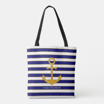 Elegante gouden anker op blauw en wit gestreept