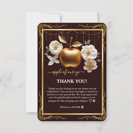 Elegante gouden appel van ons Baby shower Bedankkaart (Voorkant)