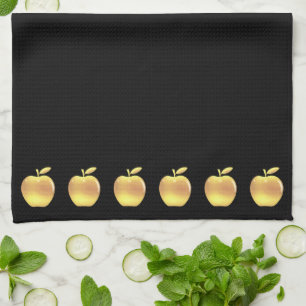 Elegante gouden appels op zwart theedoek