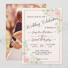Elegante Gouden Aquarel Bloemrijke Script Trouw Ui Kaart
