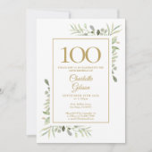 Elegante Gouden Aquarel Groene 100e Verjaardag Kaart (Voorkant)