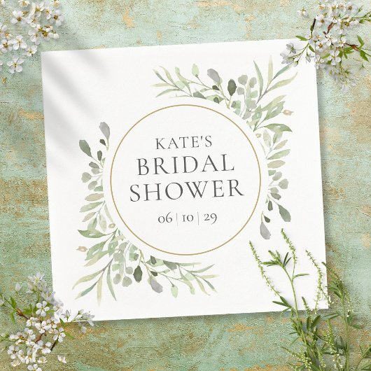 Elegante Gouden Aquarel Groene Bruidsdouche Servet