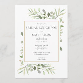 Elegante Gouden Aquarel Groene Bruidslunch Kaart