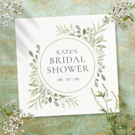 Elegante Gouden Aquarel Groene Bruiloftsdouche Servet