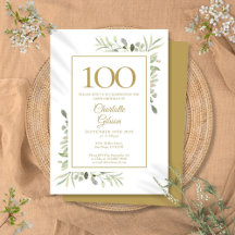 Elegante Gouden Aquarel Groenelementen 100ste Verj