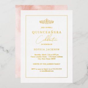 Elegante Gouden Aquarel Quinceanera Verjaardag Folie Uitnodiging