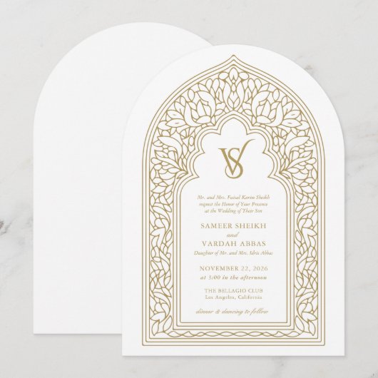 Elegante gouden Arabesque bruiloft Kaart (Voorkant / Achterkant)