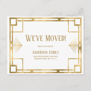 Elegante Gouden Art Deco Bewegende aankondiging Briefkaart