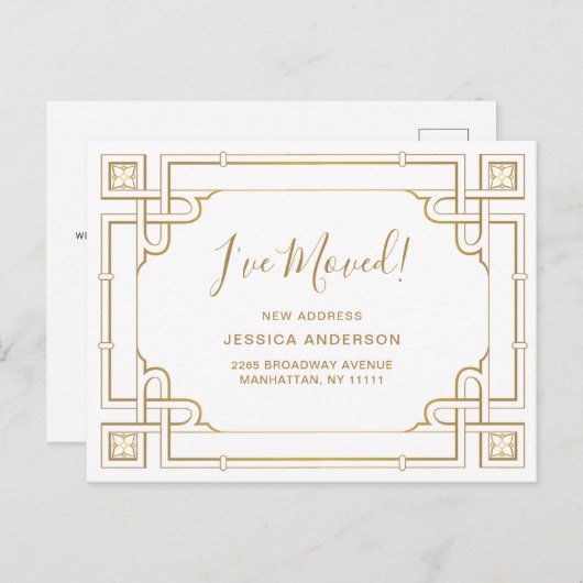 Elegante Gouden Art Deco Bewegende aankondiging Briefkaart (Voorkant / Achterkant)