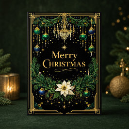 Elegante Gouden Art Deco Kroonluchter Kerst Feestdagen Kaart