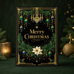 Elegante Gouden Art Deco Kroonluchter Kerst Feestdagen Kaart