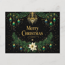 Elegante Gouden Art Deco Kroonluchter Kerstmis Feestdagenkaart