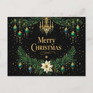 Elegante Gouden Art Deco Kroonluchter Kerstmis Feestdagenkaart
