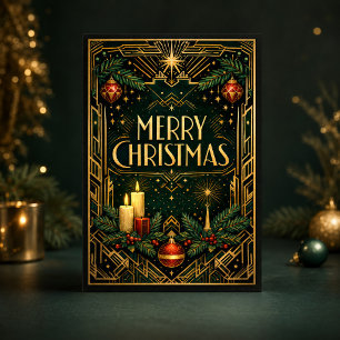 Elegante Gouden Art Deco Prettig Kerstfeest Feestdagen Kaart