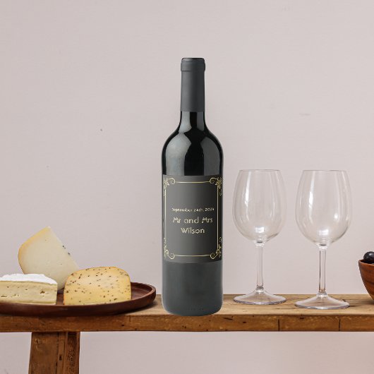 Elegante gouden Art Deco Vintage bruiloft Wijn Etiket