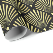 Elegante gouden Art Deco waaierpatroon op zwart Cadeaupapier (Rol Hoek)