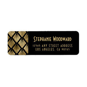 Elegante Gouden Art Deco Waaiers Zwarte Retouradre Etiket
